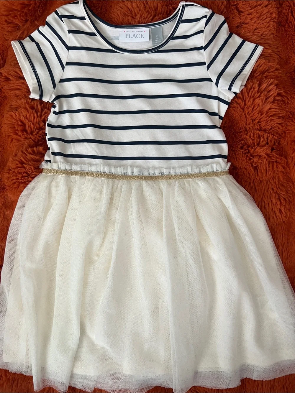 The Children's Place Navy Striped Cream Tulle Dress